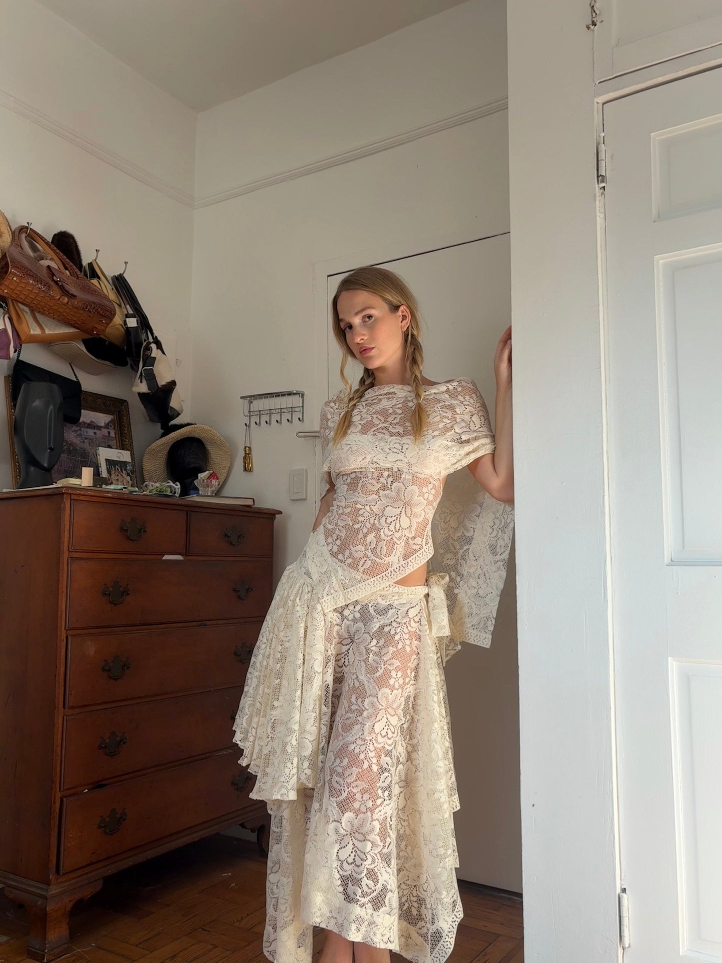 White Lace Off-The-Shoulder Set