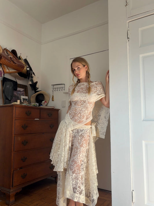 White Lace Off-The-Shoulder Set
