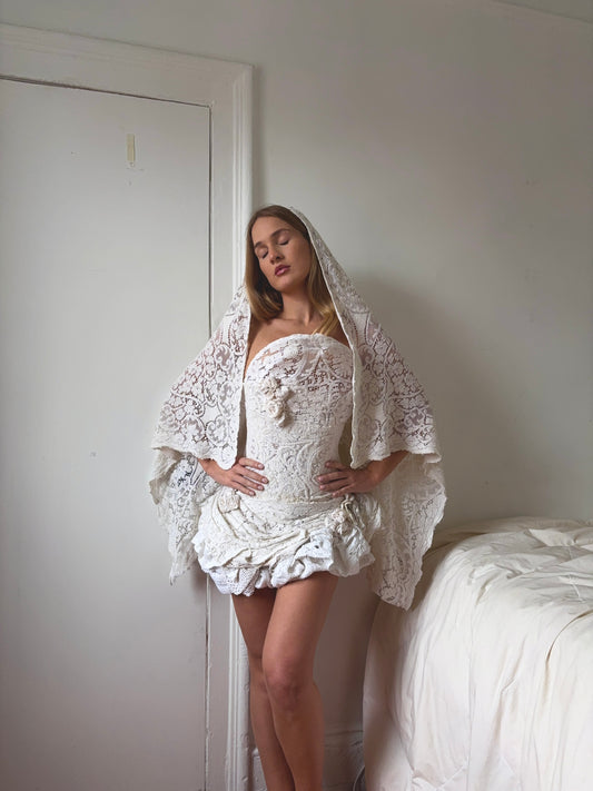 Structured Lace Top, Skirt, and Veil